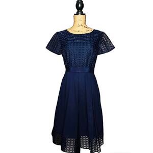 ALEX MARIE NAVY BLUE PLEATED ALINE DRESS SIZE 6